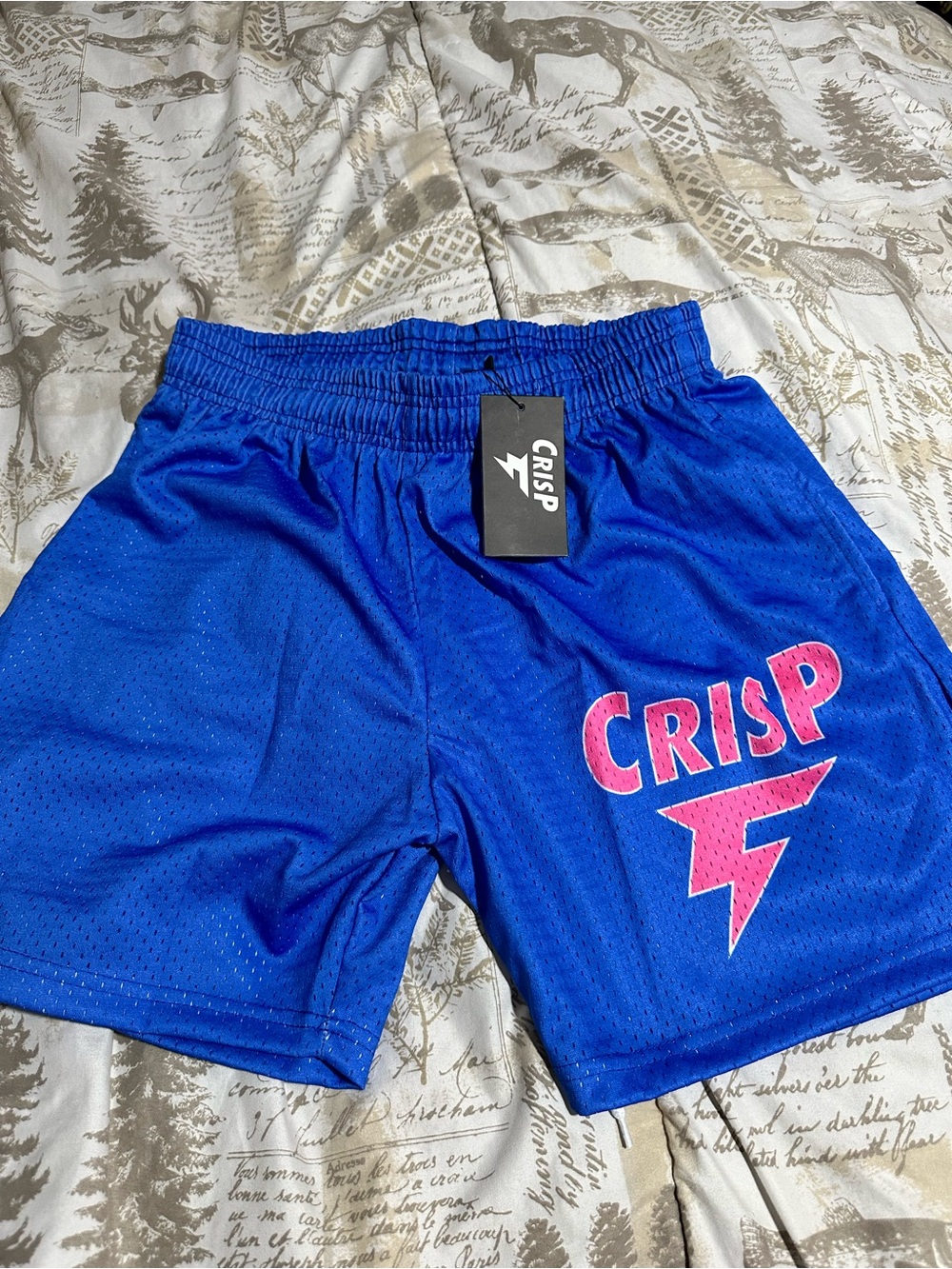 Crispy Unisex Electric Blue Athletic Mesh Shorts with Pink Accent